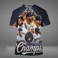 MLB The Milwaukee Brewers Sweep Their Way To The NL Pennant All Over T-Shirt Milwaukee Brewers Apparel - Gearneko
