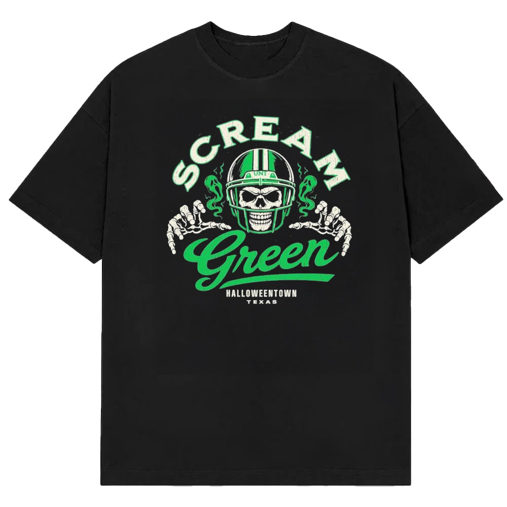 North Texas Mean Green Scream Green Halloweentown Texas Skull Football T-Shirt Football Lovers Gifts - Gearneko