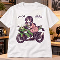 Anime Schoolgirl Kawasaki Sportbike Graphic White T-Shirt Best Presents For Anime Lovers - Gearneko
