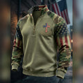 Veteran Faith Family Freedom Quarter Zip Crewneck Sweatshirt American Military Tribute Apparel - Gearneko