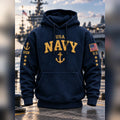 USA Navy Anchor Pullover Hoodie Patriotic Gift For Veterans - Gearneko