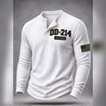 DD 214 Alumni White Waffle Henley Waffle Knit Long Sleeve Shirt Veteran Appreciation Gift - Gearneko