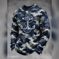 Navy Veteran Camo Anchor Waffle Long Sleeve Shirt Veteran Appreciation Gift - Gearneko