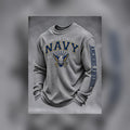 US Navy Anchors Aweigh Waffle Knit Long Sleeve Shirt Patriotic Gift For Veterans - Gearneko