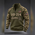 DD 214 Alumni Camo Quarter Zip Crewneck Sweatshirt Veteran Appreciation Gift - Gearneko