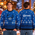 Corona Extra Beer Reindeer Snowy Night Blue Ugly Christmas Sweater Xmas Gift For Corona Beer Lovers - Gearneko