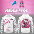 Detroit Lions Merch Breast Cancer Awareness Hello Kitty Tackle Cancer Together Hoodie Detroit Lions Apparel - Gearneko