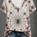 Halloween Spider Web Graphic V-Neck Shirt Halloween Streetwear Apparel Best Gift Ideas - Gearneko