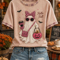 Cute Ghost Hello Fall T-Shirt Spooky Season Aesthetic Clothes Halloween Gift For Her - Gearneko