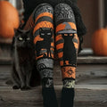 Retro Black Cat Halloween Leggings Unique Halloween Clothing Cool Gift For Cat Lovers - Gearneko