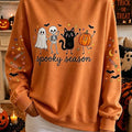 Spooky Season Sweatshirt Cute Ghost Black Cat Clothing Halloween Gifts For Her - Gearneko