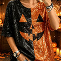 Halloween Spooky Face Sequined T-Shirt Holiday Clothing Halloween Gift For Wife - Gearneko