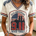 9 11 25th Anniversary Never Forget Vintage V-Neck Shirt 911 Memorial Tee - Gearneko
