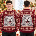 Funny Screaming Cat Meme Burgundy Snowflake Ugly Christmas Sweater Xmas Party Apparel - Gearneko