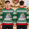 Funny Huh Cat Meme Green And Red Ugly Christmas Sweater Xmas Clothing Cat Lover Christmas Gifts - Gearneko