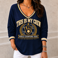 Milwaukee Brewers Merch World Series Champions 2026 V-Neck Long Sleeve Shirt Baseball Gameday Clothing - Gearneko