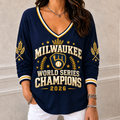 Milwaukee Brewers Merch World Series Champions 2026 V-Neck Long Sleeve Shirt Best Brew Crew Gifts - Gearneko