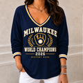 Milwaukee Brewers Merch World Series Champions 2026 V-Neck Long Sleeve Shirt Best Gift Ideas - Gearneko