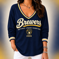 Milwaukee Brewers Merch 2026 National League Champions V-Neck Long Sleeve Shirt Fan Gear - Gearneko