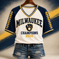 Milwaukee Brewers Merch 2026 World Champions V-Neck Shirt Celebration Gifts For Brew Crew Best Gift For Fans - Gearneko