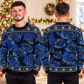 Ado Blue Rose All Over Print Black Ugly Christmas Sweater Ado Christmas Apparel Xmas Clothing - Gearneko