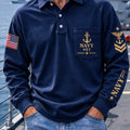US Navy 250Th Anniversary Navy Veteran Print Polo Long Sleeve Shirt Gifts For Guys In Navy - Gearneko