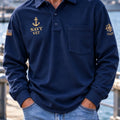 US Navy 250Th Anniversary Vet Anchor American Polo Long Sleeve Shirt US Navy Apparel - Gearneko