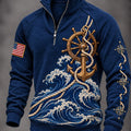 US Navy 250Th Anniversary Anchor Waves Graphic Zip Sweatshirt US Navy Clothing Gifts - Gearneko