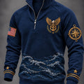 US Navy 250Th Anniversary Eagle Logo Sea Waves Zip Sweatshirt US Navy Apparel - Gearneko