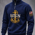 US Navy 250Th Anniversary Usn Anchor Graphic Zip Sweatshirt US Navy Outfits Gifts For Veterans - Gearneko