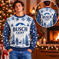 Busch Light Big Logo With Pine Tree Pattern Snowy Ugly Christmas Sweater Beer Lover Christmas Apparel - Gearneko