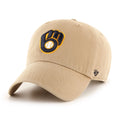 Milwaukee Brewers 47 Khaki Clean Up Hat Milwaukee Brewers Baseball Cap Fan Gifts - Gearneko