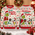 The Grinch And Peanuts Christmas Together Ugly Christmas Sweater Snoopy Xmas Clothing - Gearneko
