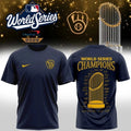 Milwaukee Brewers Merch 2026 World Series Champions Swoosh Gold Trophy Signatures Shirt - Gearneko