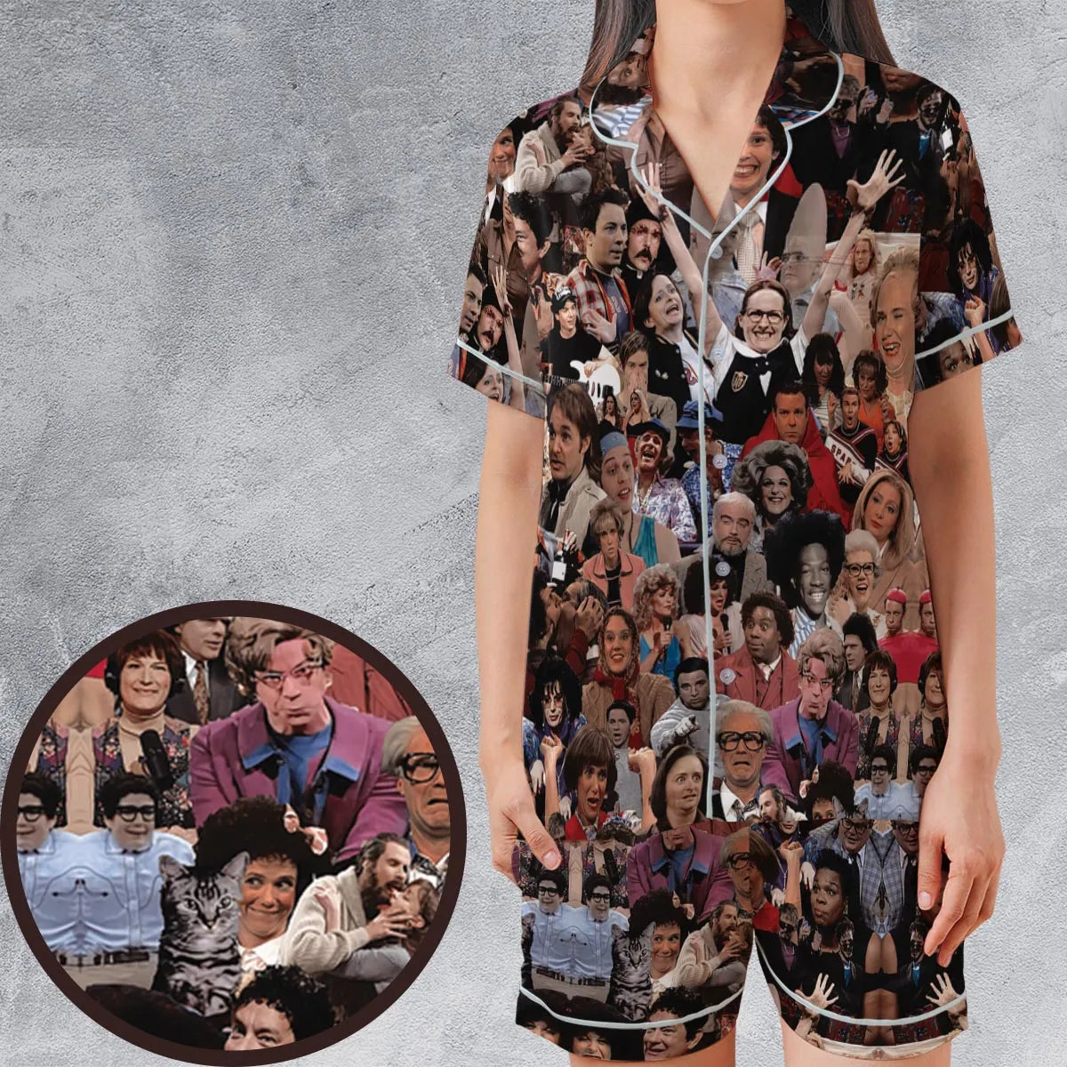90s Saturday Crew SNL Satin Short-Sleeve Pajamas Set