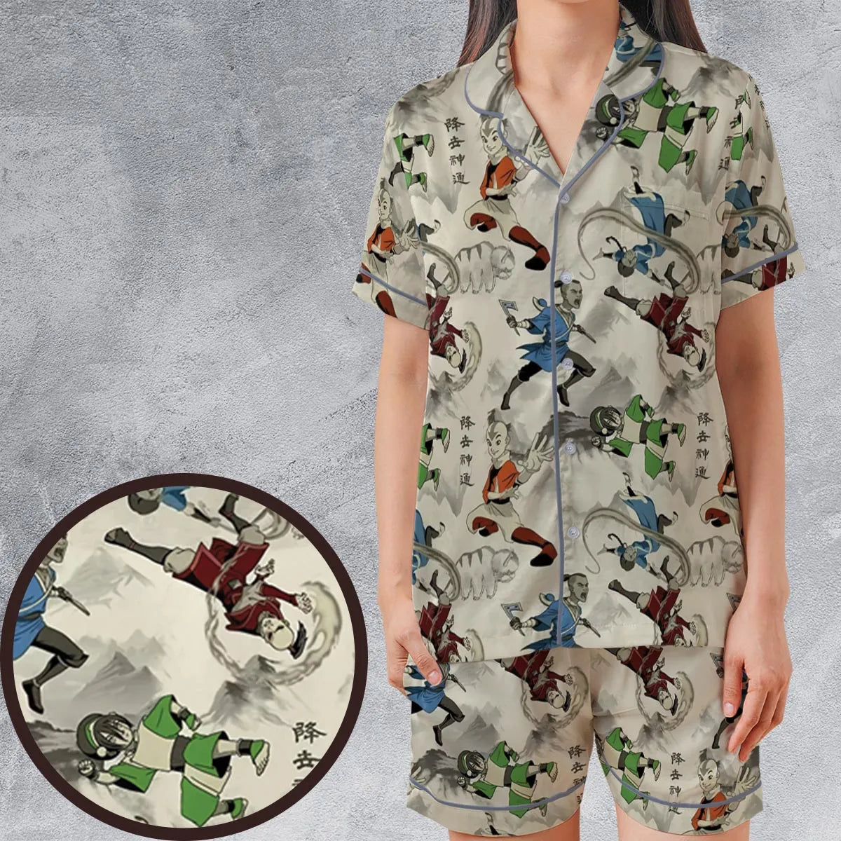 Aang Katara Toph Beifong Sokka Avatar The Last Airbender Satin Short-Sleeve Pajamas Set