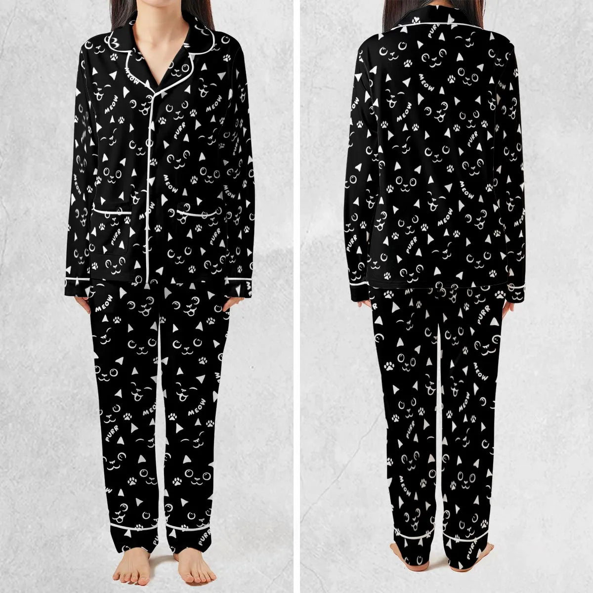 Black Cats Pattern Pajamas Set
