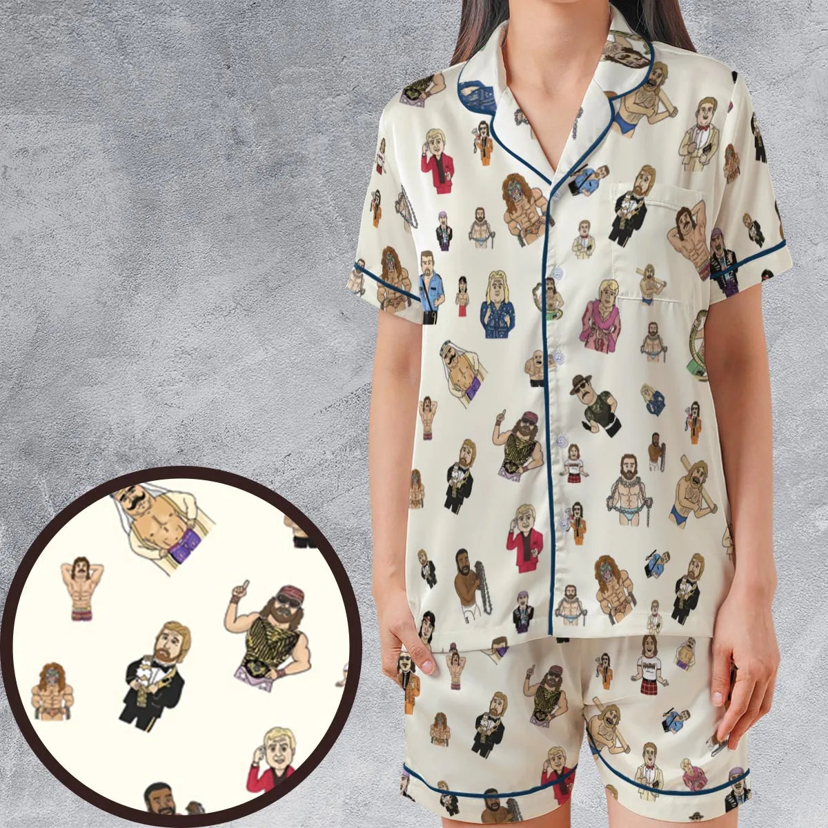 Old School Pro Wrestling Satin Short-Sleeve Pajamas Set
