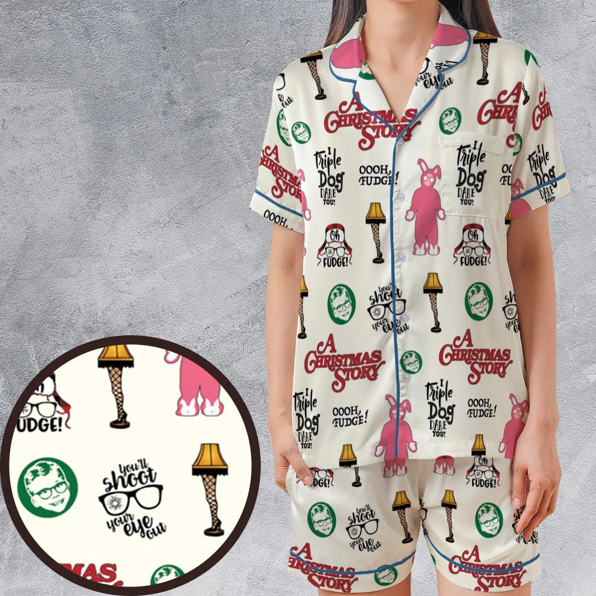 A Christmas Story Pattern Satin Short-Sleeve Pajamas Set
