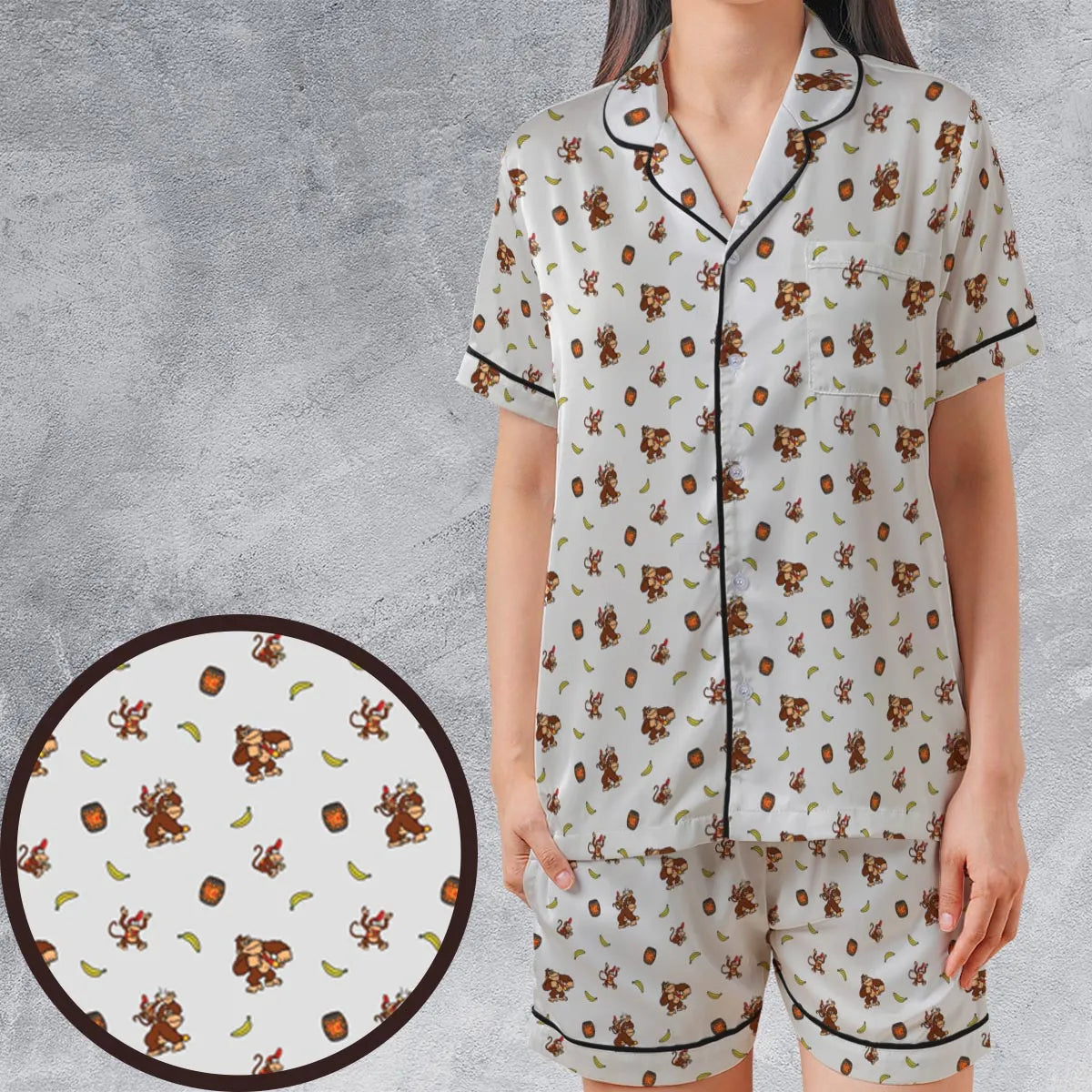 Nintendo Donkey Kong Characters Pattern Satin Short-Sleeve Pajamas Set