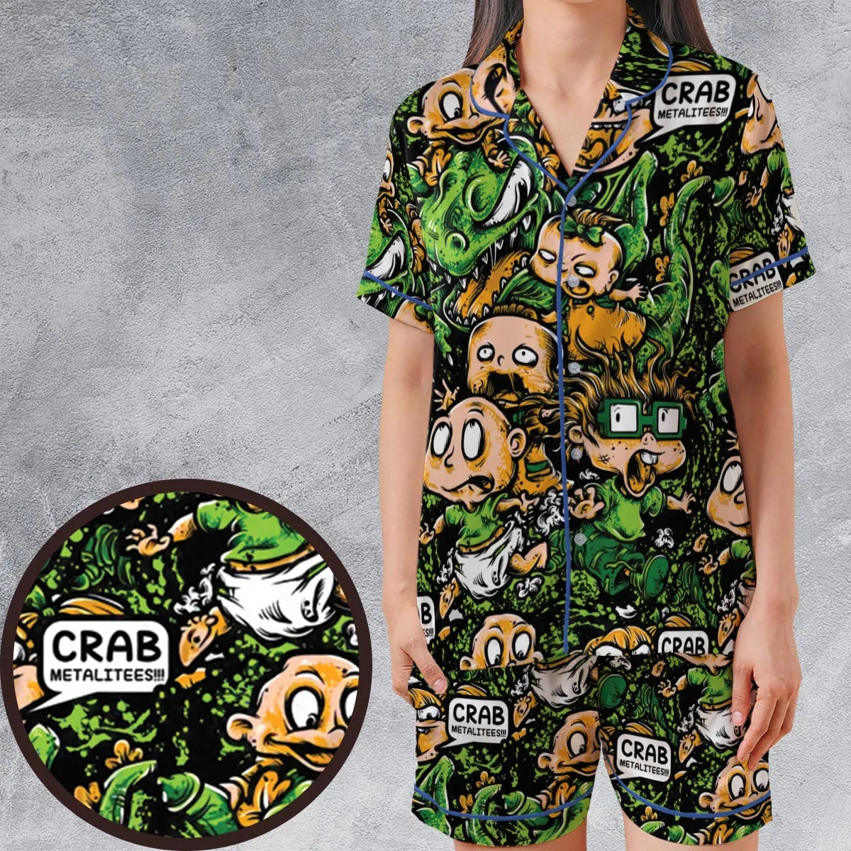 Old Skool Saturday Morning Rugrats Satin Short-Sleeve Pajamas Set