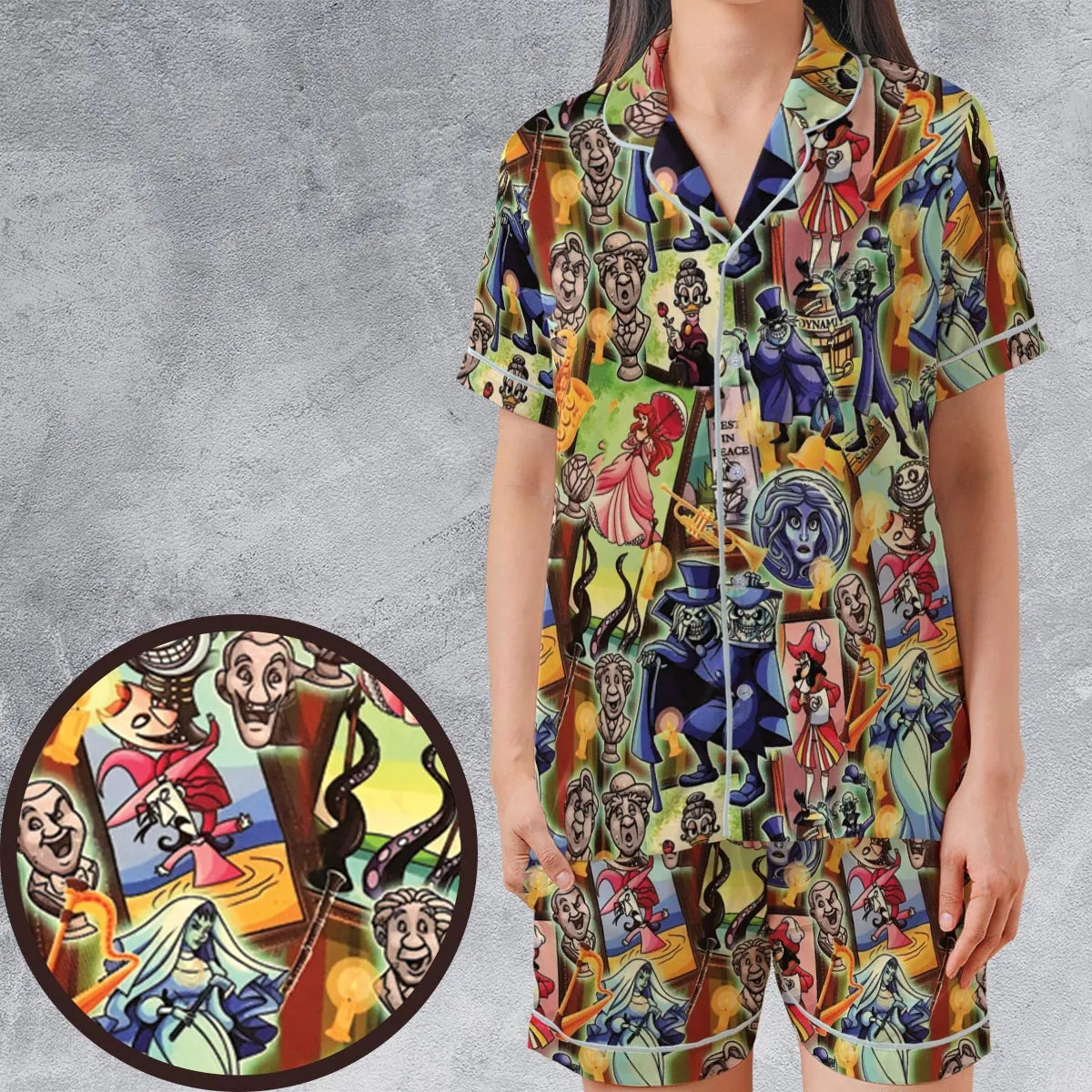 999 Happy Haunts Satin Short-Sleeve Pajamas Set