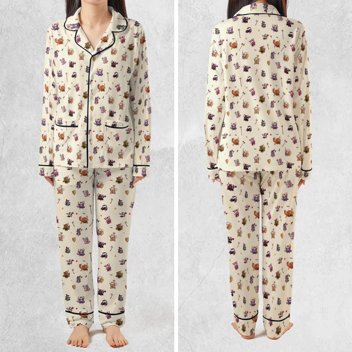 Cats In DnD Pattern Pajamas Set