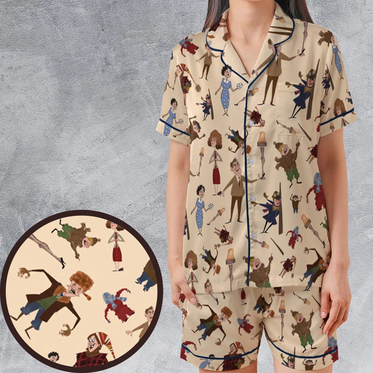 A Christmas Story Characters Satin Short-Sleeve Pajamas Set