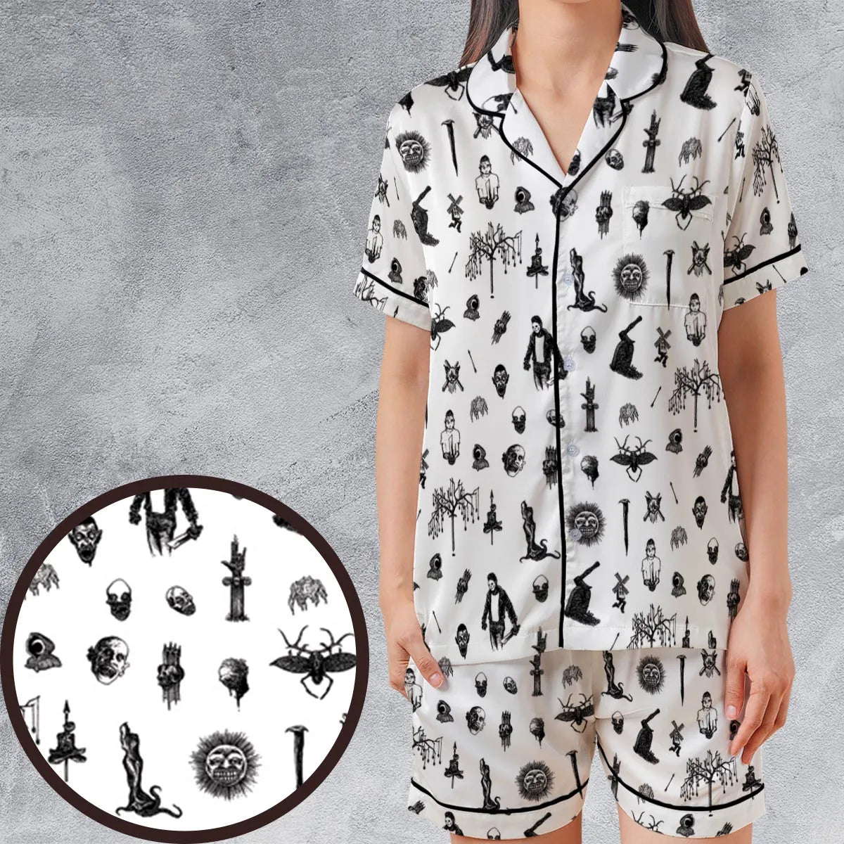Nosferatu Pattern Satin Short-Sleeve Pajamas Set