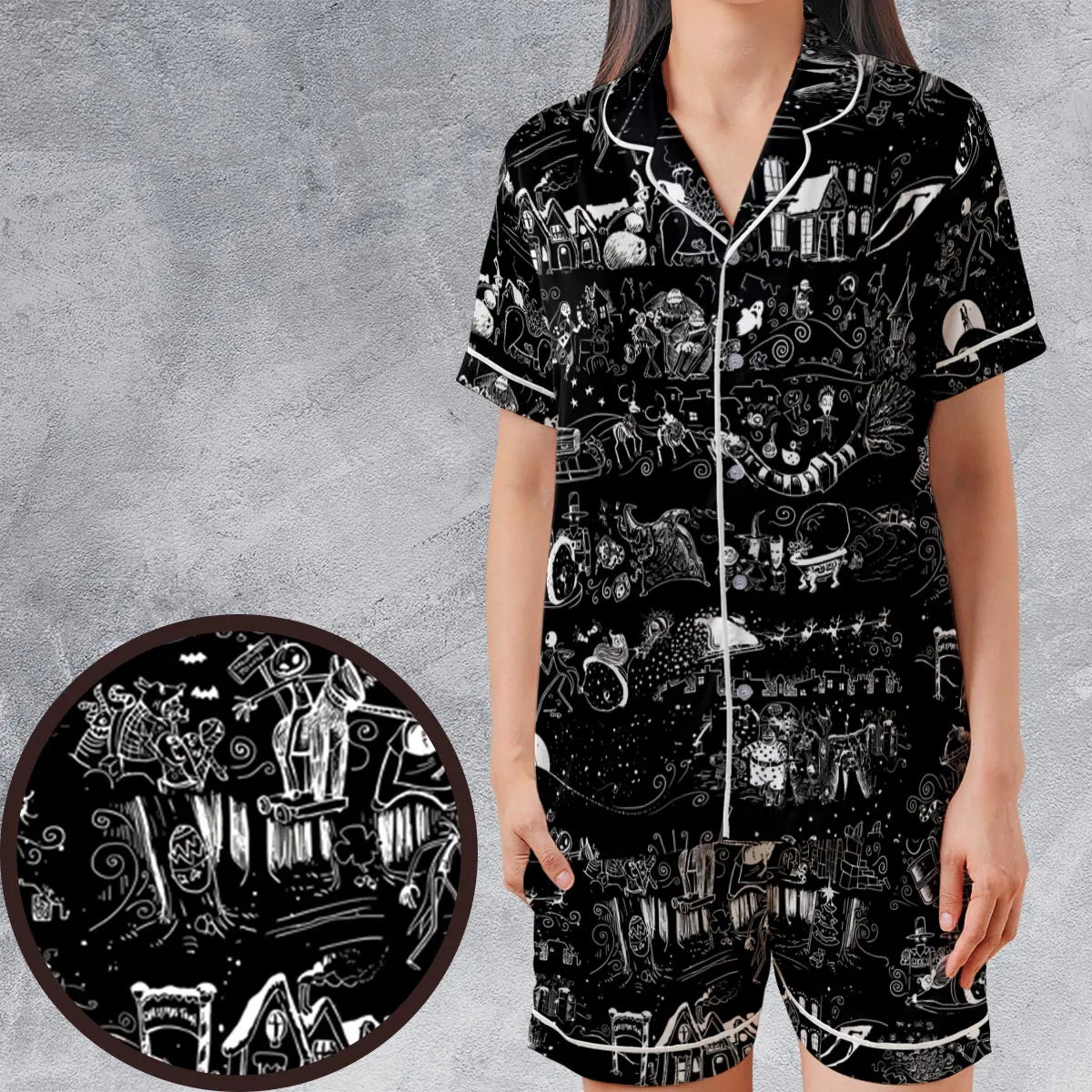 Nightmare Journey Satin Short-Sleeve Pajamas Set