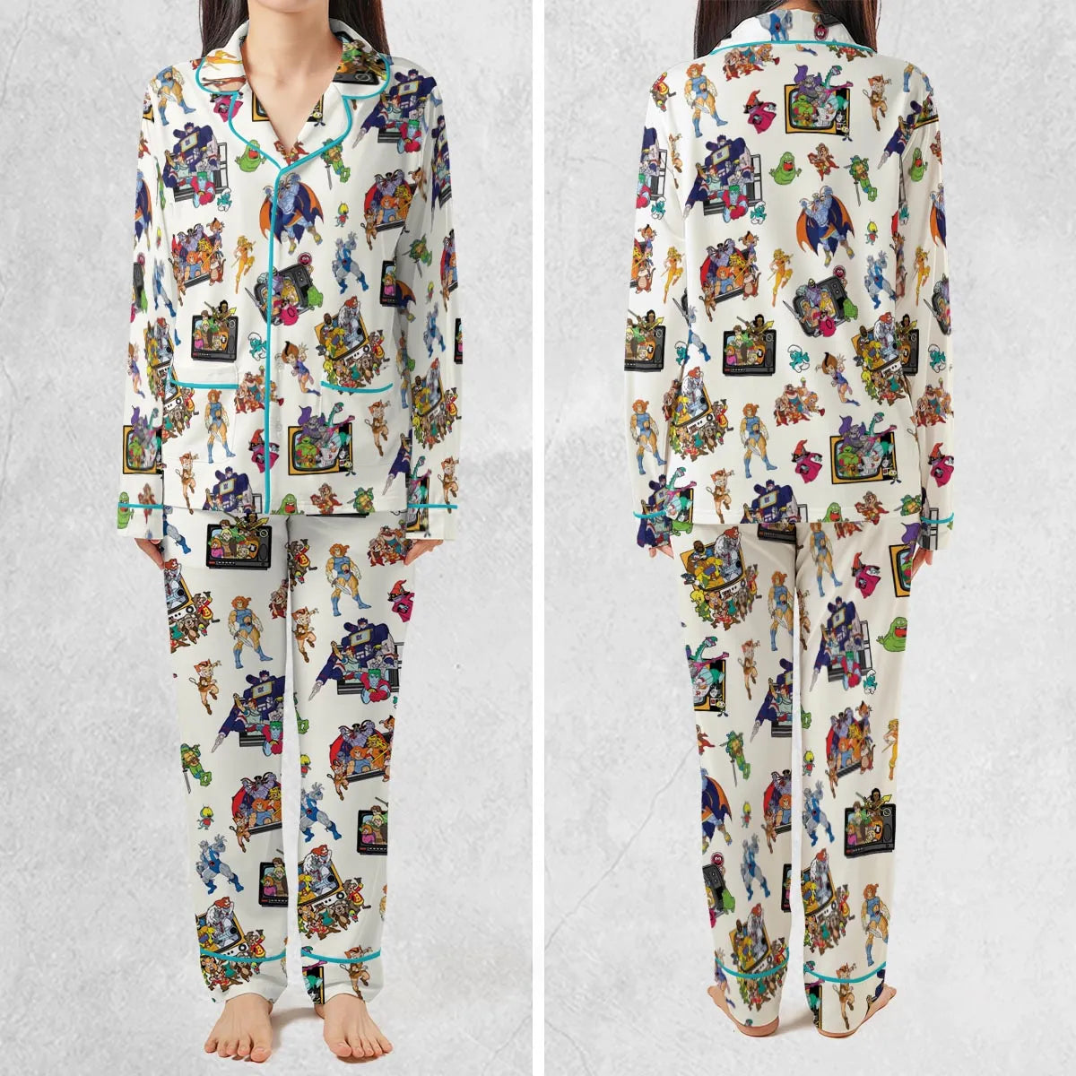 80s Famous Cartoon Characters Pattern Pajamas Set