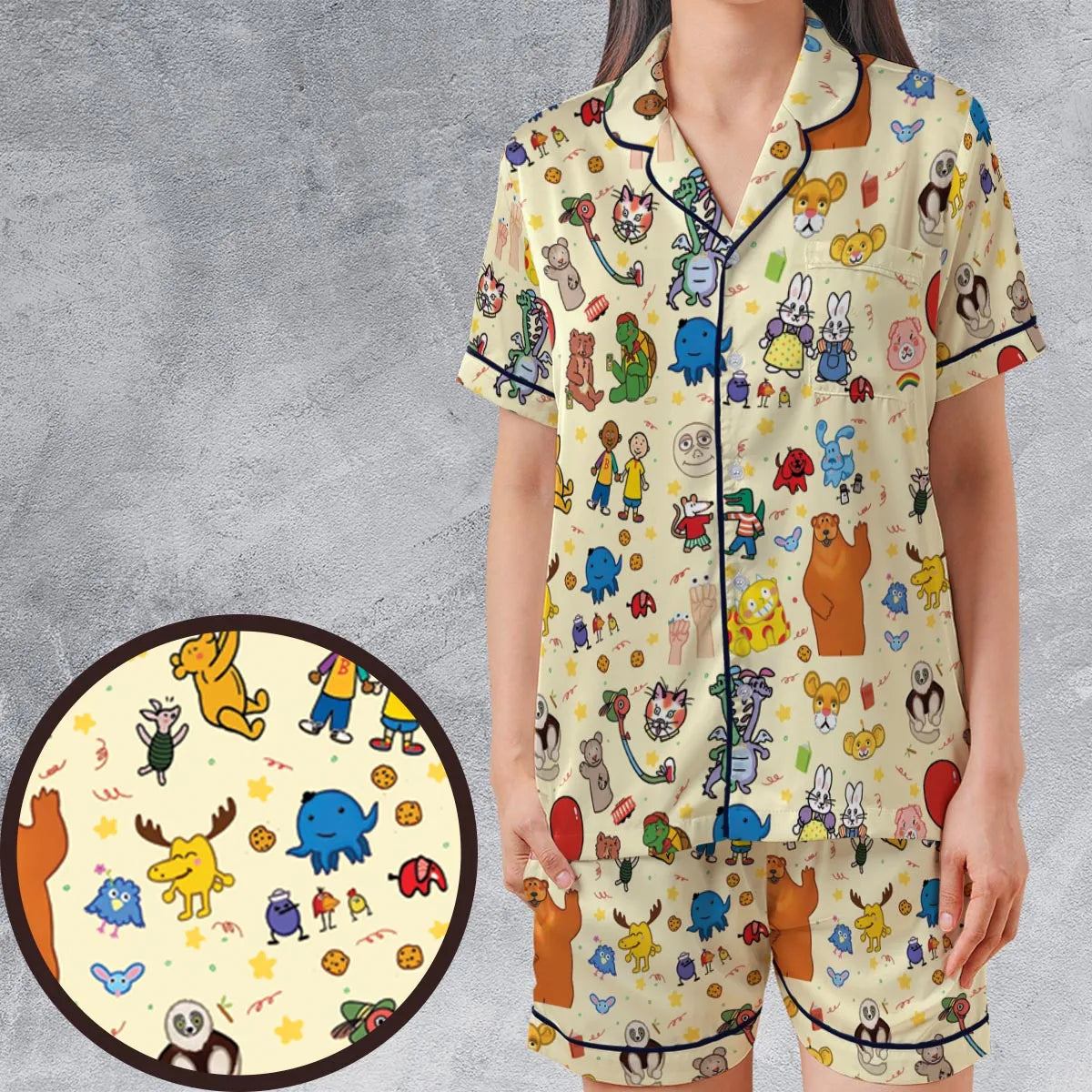 Nostalgia Train Satin Short-Sleeve Pajamas Set