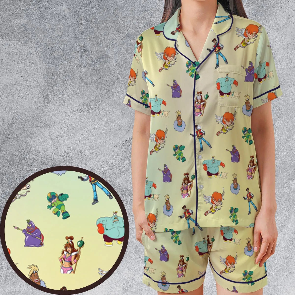 80s Captain N: The Game Master Characters Satin Short-Sleeve Pajamas Set