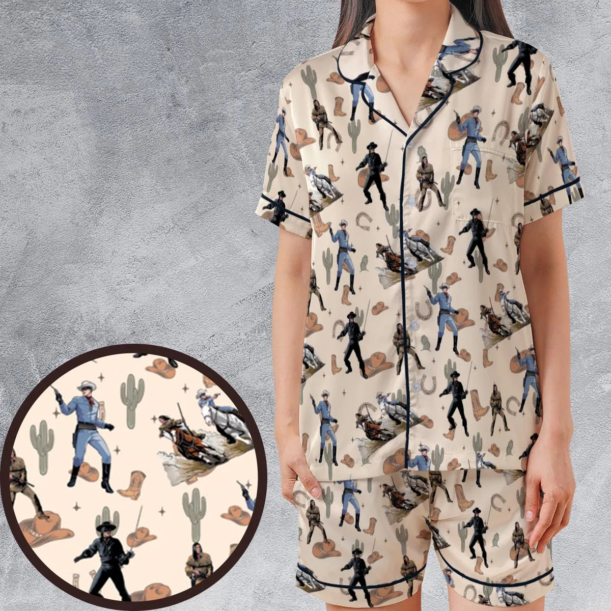 Old Western The Lone Ranger Zorro Tarzan Satin Short-Sleeve Pajamas Set